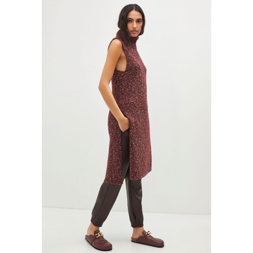 Anthropologie Burgundy Space Dye Sleeveless Turtleneck Sweater Tunic Boho